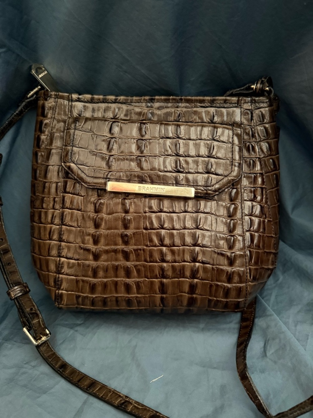 Brahmin Alligator Green Croc-Embossed Leather Crossbody
